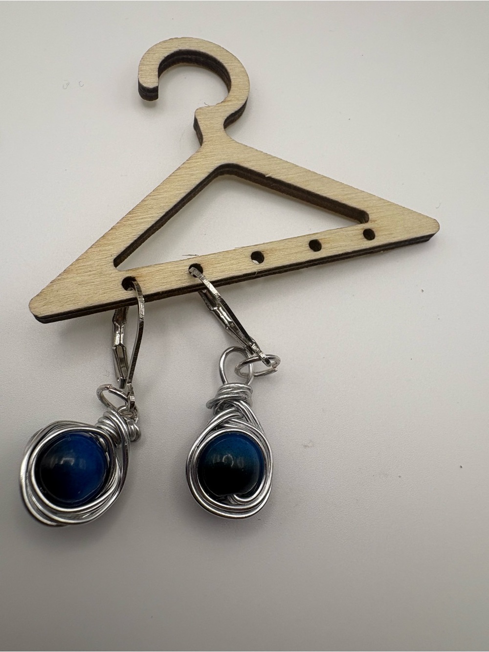 Handmade Silver Wire Wrapped Blue Stone Drop Earrings - Women Jewelry